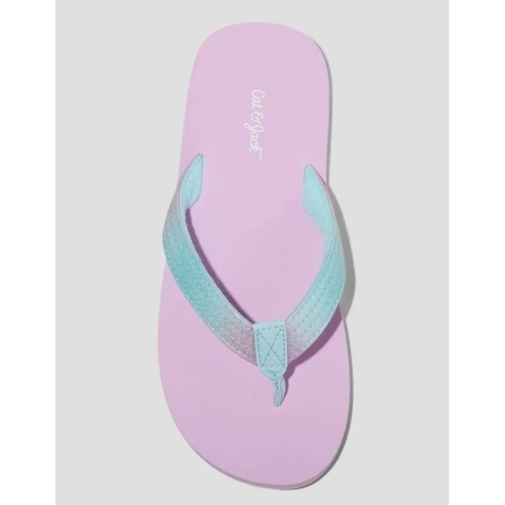 Cat & Jack Girls Purple Teal Ombre Glitter Flip Flop Sandals Size L 4/5 New